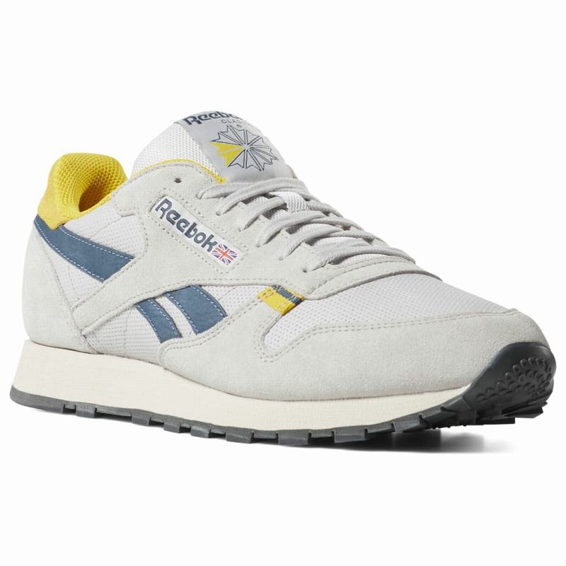 Tenisi Reebok Classic Leather Barbati Gri/Galbeni/Albastri Romania HI5907EY